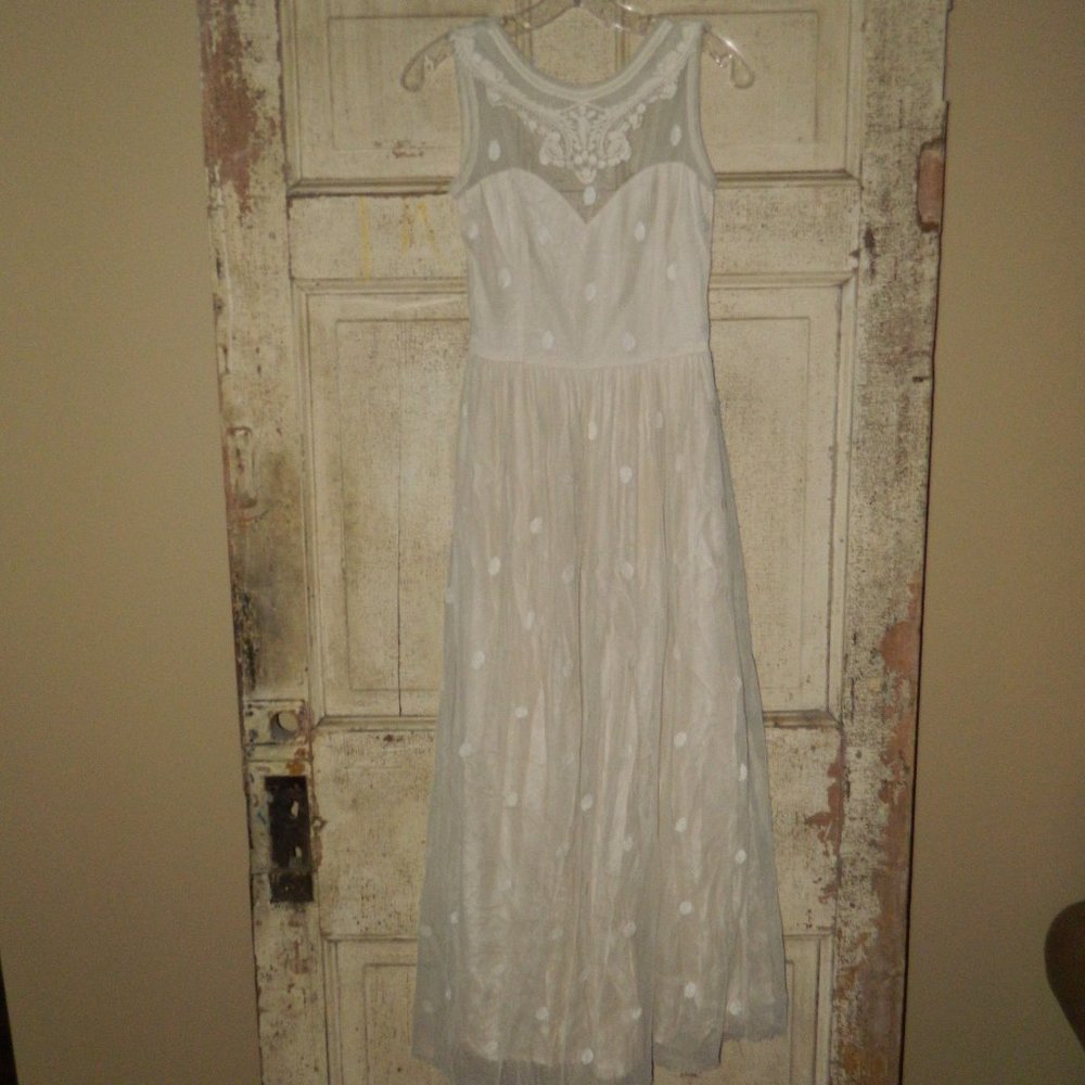 Polka Dot Tulle Dress by Rise Tan Size UK 10 EUR 38 = Small (JJ-19)
